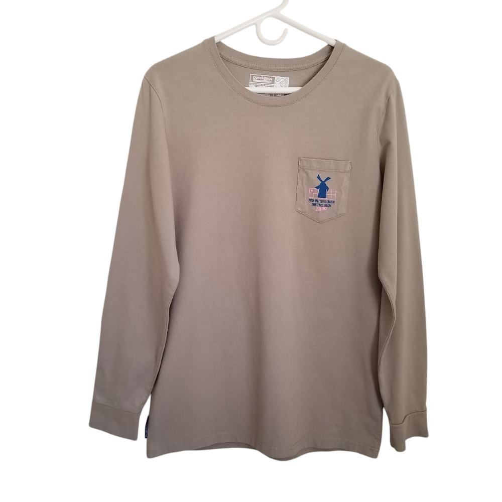 Mens Light Grey Dutch Bros Crew Neck Long Sleeve Tee Size Large